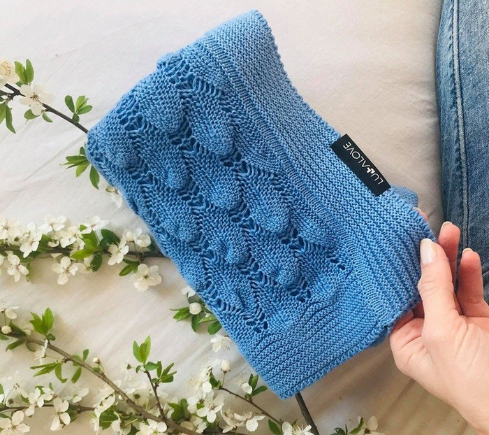 Kocyk ażurowy Boho szafir LL5800-Lullalove, kocyki dla dzieci