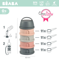 Pojemniki na mleko w proszku 4 komory mineral grey pink Beaba 911712