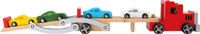 Samochód ciężarowy z lawetą i samochodzikami 4222-Small Foot, drewniane pojazdy dla dzieci