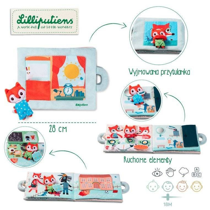 Miła, mięciutka książeczka aktywizująca z uroczą przytulanką „Dzień dobry, mały lisku” 83270-Lilliputiens
