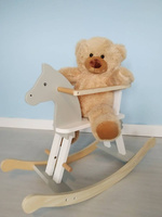 Drewniany konik bujany Gwiazda galopu z barierką 53933-Goki, zabawki na biegunach