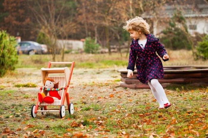 Wózek dla lalek, "Spacerówka Pomarańcza", 74230-Bajo, zabawki dla dziewczynek