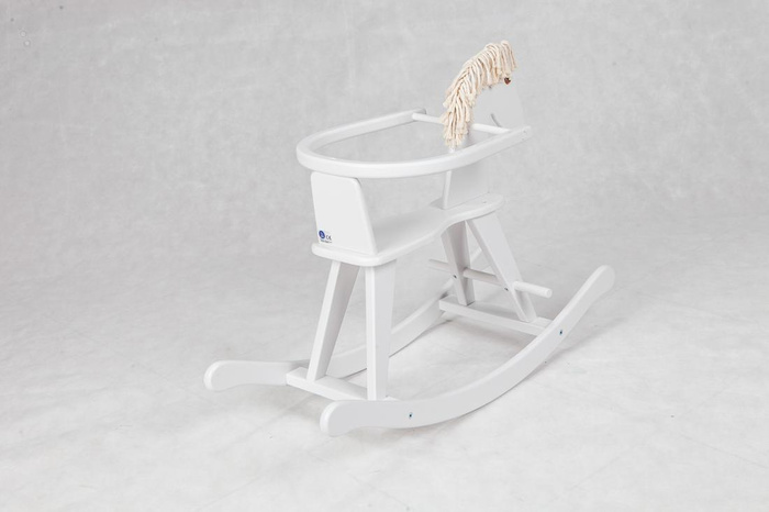 Koń na biegunach "Biały grzywacz", zabawka drewniana