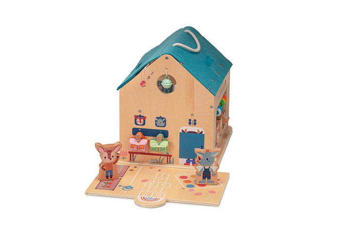 Drewniana wielofunkcyjna rozkładana Szkoła z 3 figurkami i akcesoriami 83422 Lilliputiens