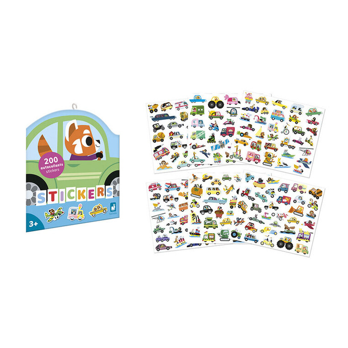 Naklejki wielorazowe na arkuszach 200 szt. Pojazdy Janod J09196