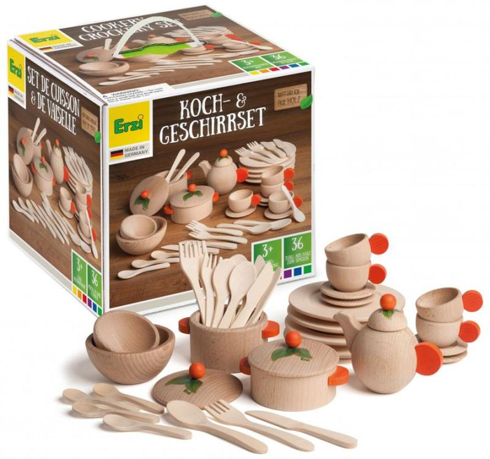 Drewniane Akcesoria kuchenne dla dzieci Erzi 10677 naturalny Zestaw do zabawy w gotowanie i odgrywanie ról