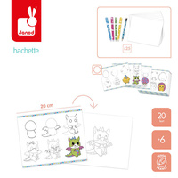 Zestaw kreatywny Rysowanie krok po kroku z brokatowymi markerami 20 rysunków i kolorowanek Janod J09157