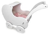 Głęboki wózek z drewna dla lalki zabawka dla dziewczynek pudrowy róż