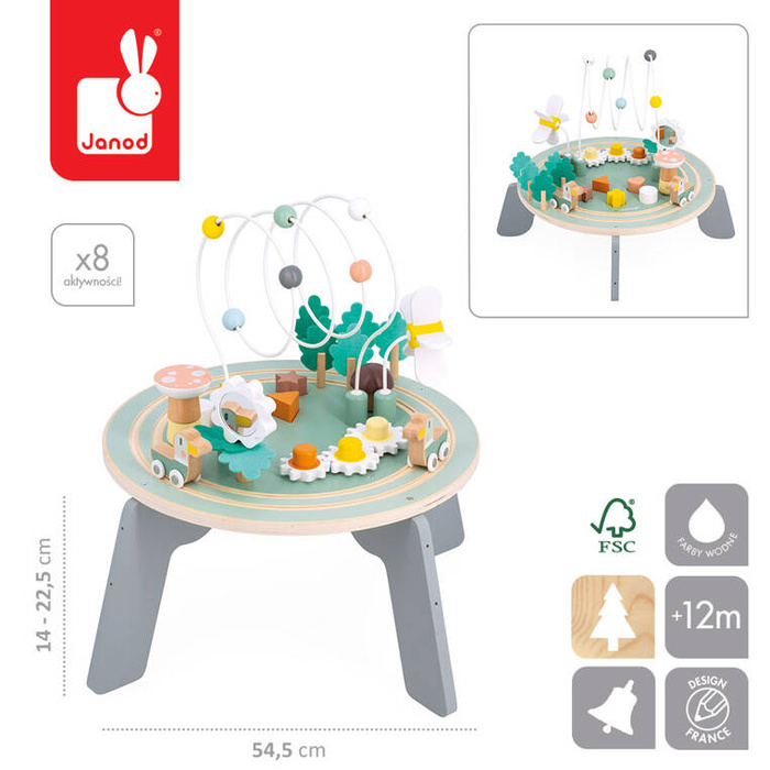 Wielofunkcyjny stolik edukacyjny drewniany z regulacją wysokości Ogród Sweet Cocoon Janod J04045