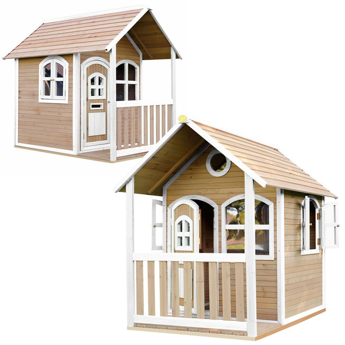 Drewniany Domek z oknami Alex Playhouse AXI A030.035.01 stylowy i ekologiczny plac zabaw do zabawy dla dzieci