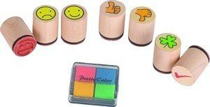 Zestaw stempli w słoiczku Twarze i symbole Goki 15532 pieczątki drewniane