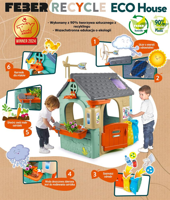 Domek ogrodowy Recycle Eco FEBER FEH26000 z segregacją odpadów Zielona Energia do kreatywnej zabawy dla dzieci
