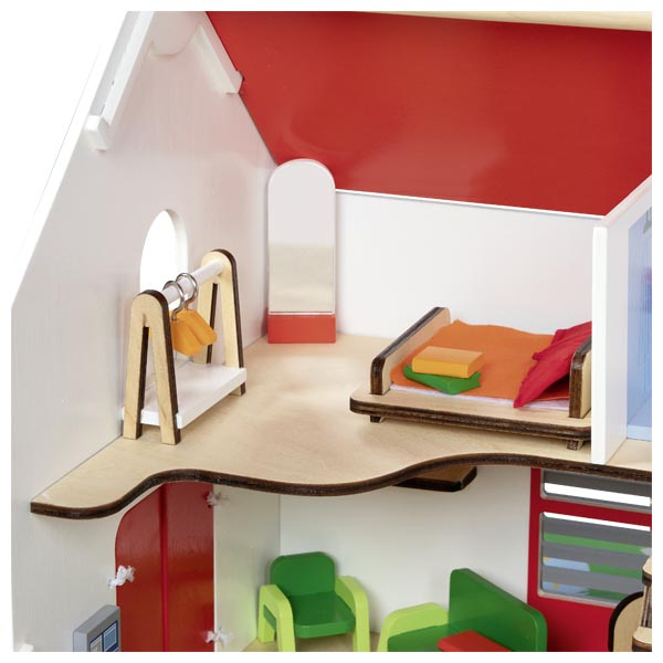 Drewniany domek dla lalek Eco House przenośny z akcesoriami 54 el Goki 51458