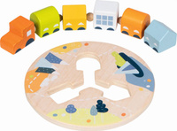 Zabawa zręcznościowa sortowanie Drewniany pociąg z wagonikami Goki 58408