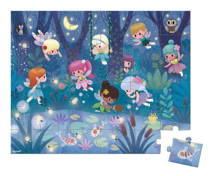 Puzzle w walizce Wróżki i lilie wodne 36 elementów Janod J02649
