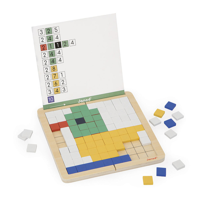 Drewniana układanka mozaika piksele symetria i kodowanie 4w1 Janod J05093