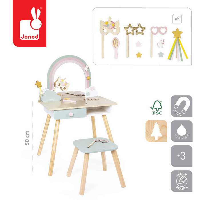 Duża toaletka drewniana z akcesoriami Jednorożec Janod J06464