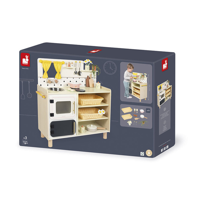 Duża kuchnia drewniana dla dzieci z 19 akcesoriami Shiny Grandma Janod J06642