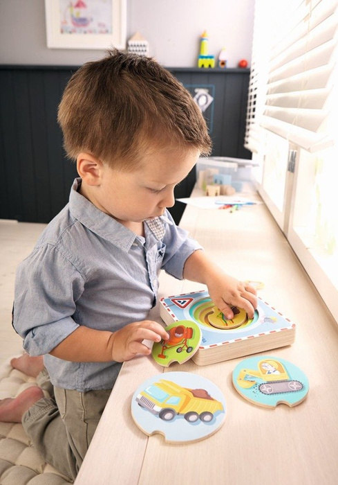 Puzzle warstwowe, pojazdy budowlane na placu Kreta Jana, HB301648-Haba