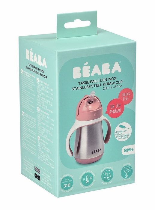 Bidon niekapek ze słomką termobutelka 250 ml old pink Beaba 913482