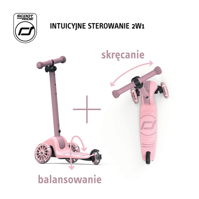 SCOOTANDRIDE Highwaykick 3S Hulajnoga z systemem sterowania 2w1 i kółkami LED składana 3+ Rose