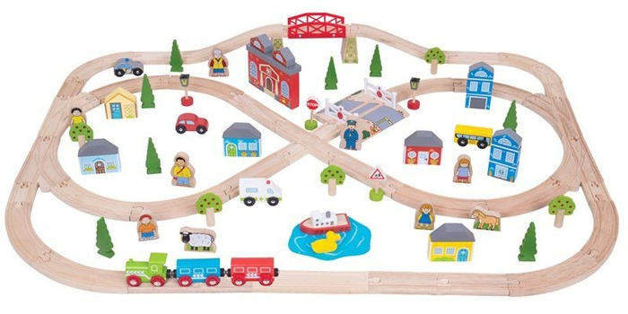 Kolejka drewniana z dodatkami 101 el. Miasto i wieś BJT015-Bigjigs Rail