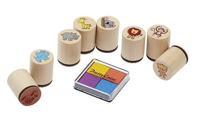 Zestaw stempli w pojemniku, Zwierzęta, 8 sztuk, 15499-goki, pieczątki dla dzieci