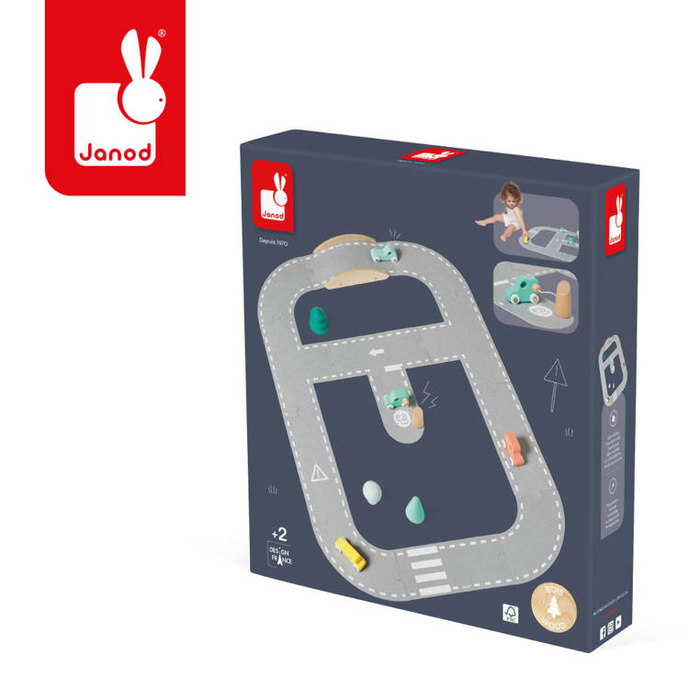 Filcowy tor dla samochodów z akcesoriami Janod J04631