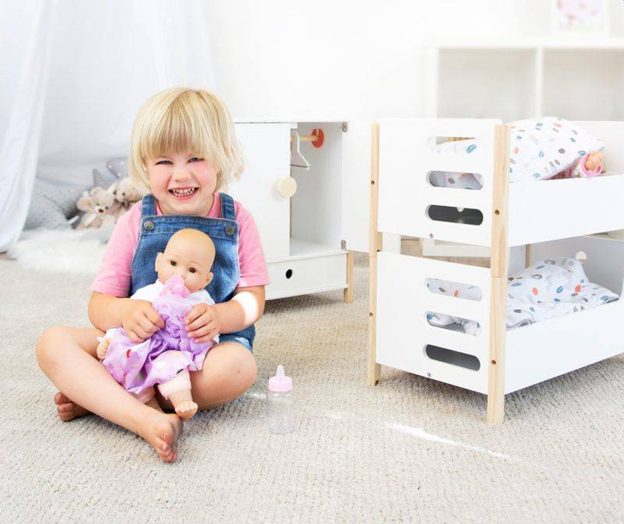 Drewniane łóżko piętrowe dla lalek 2w1 Little Button 11811-Small Foot, zabawki dla dziewczynek