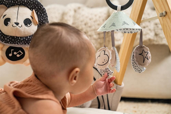 Mata edukacyjna z drewnianym stojakiem Tiny Love TL1208306830 Gimnastyka dla niemowląt czarno-biała Décor