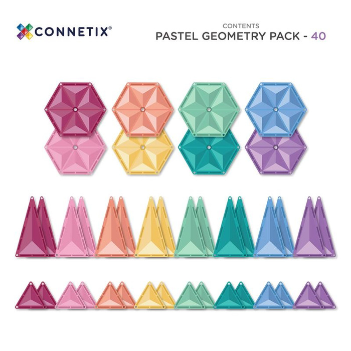 Klocki magnetyczne Wielokąty Pastel Geometry Pack 40 el Connetix P00040-GE