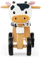 Drewniany rowerek jeździk dla dzieci 4-kołowy Łaciata Krówka Bigjigs 36057