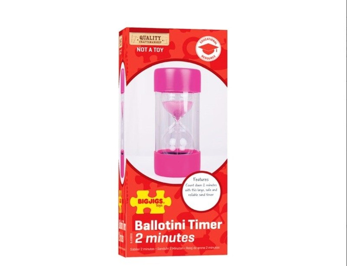 Różowa klepsydra 120 sekund Minutnik Ballotini 2 Minuty BJE0003-Bigjigs Toys, czasomierz dla dzieci