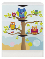 OUTLET Drewniana biała komoda z szufladami Sowy, meble do pokoju dziecka