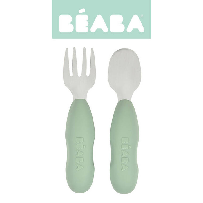 Zestaw pierwszych sztućców ze stali nierdzewnej Sage green Beaba 913580