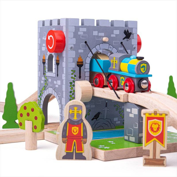 Dodatek do kolejki Zamkowy most zwodzony BJT267-Bigjigs Rail, kolejka drewniana