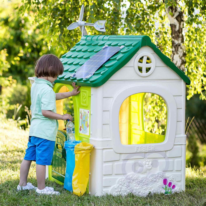 Domek ogrodowy Eco FEBER 13004 Karmnik Segregacja odpadów Imitacja panelu słonecznego do kratywnej zabawy dla dzieci