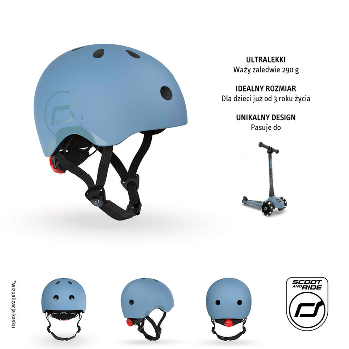 Scoot and Ride Zestaw Kask i Ochraniacze Steel S-M dla dzieci 3+ do bezpiecznej jazdy