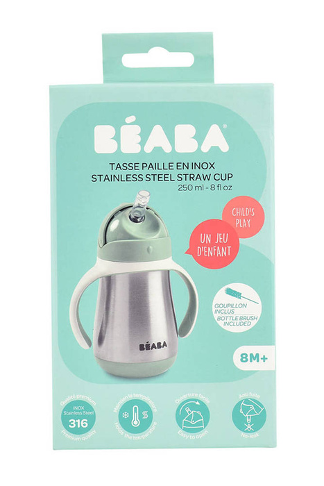 Bidon niekapek ze słomką termobutelka ze słomką 250 ml Sage green Beaba 913535