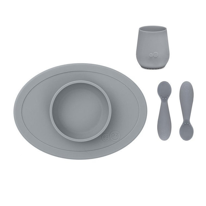 Komplet pierwszych naczyń silikonowych First Foods Set szary EUFFG005-EZPZ