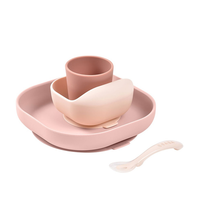Beaba Komplet naczyń z silikonu pink 913429- Beaba, naczynia dla niemowląt