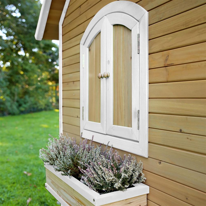 Drewniany Domek z oknami Alex Playhouse AXI A030.035.01 stylowy i ekologiczny plac zabaw do zabawy dla dzieci