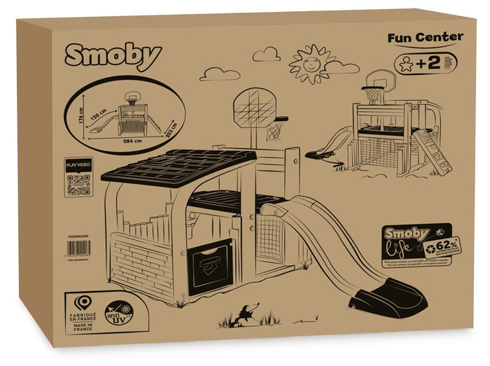 Centrum Zabawy Smoby 840206 wszechstronny Plac zabaw z koszem bramką i ścianką wspinaczkową dla dzieci