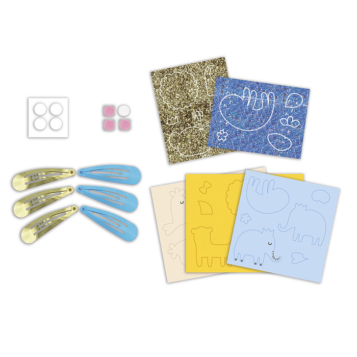 Zestaw kreatywny do tworzenia biżuterii Brokatowe spinki do włosów Egzotyczne zwierzęta Janod J09178