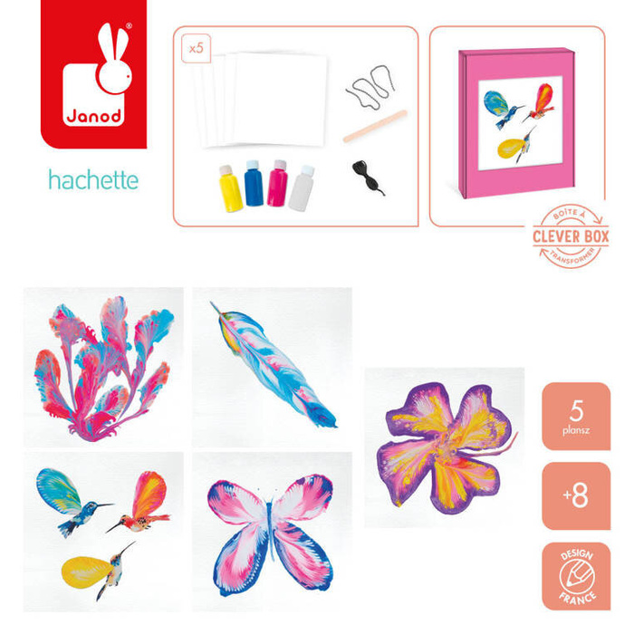 Artystyczny zestaw kreatywny 5 projektów Malowanie łańcuszkiem Pouring painting Kwiaty I love creativity Janod J07738