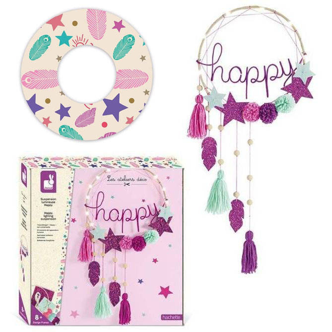 Zestaw kreatywny Łapacz Snów Happy z podświetleniem led J07927-Janod, zabawki kreatywne