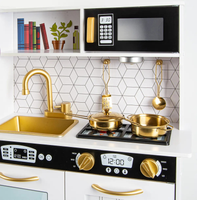 Kuchnia drewniana dla dzieci z kostkarką do lodu tablicą kredową telefonem z dźwiękiem i światłem