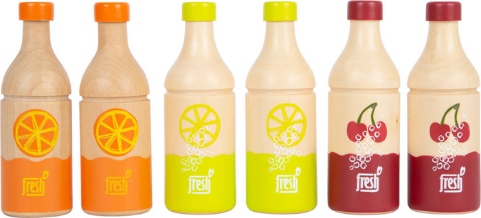 Drewniana skrzynkami z napojami owocowymi 11739-Small Foot, zabawa w sklep i gotowanie