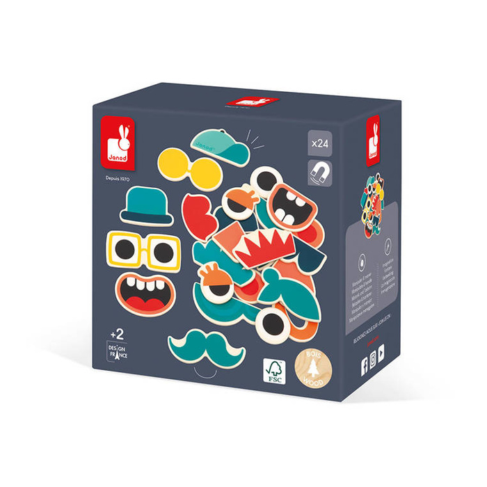 Zestaw drewnianych magnesów Portrety 24 szt. Janod J09644