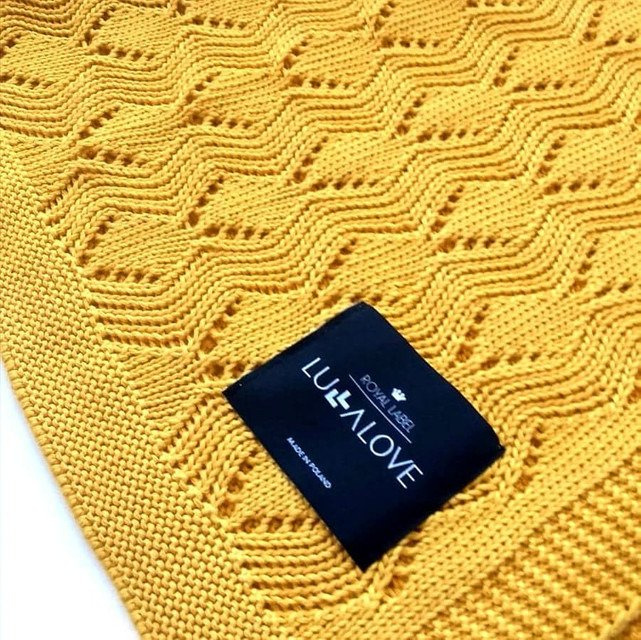 Kocyk ażurowy zygzak miodowa musztarda LL7309-Lullalove, kocyki dla dzieci